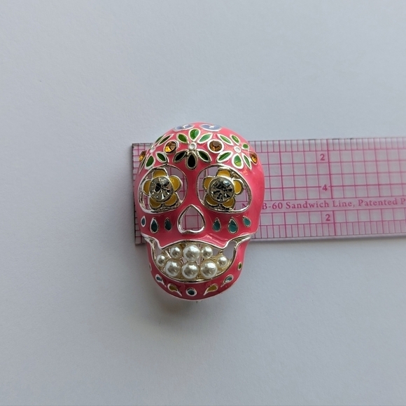 Napier Sugar Skull Día de los Muertos Calavera Day of the Dead Enamel Floral Pin - Picture 7 of 8